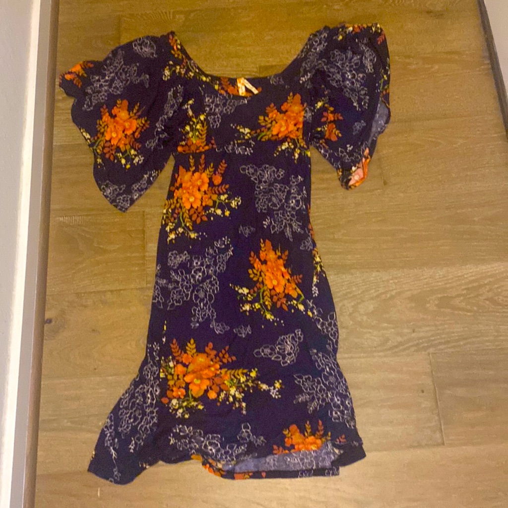Anthropologie Maeve Flutter Sleeve Autumn Fall Purple Jersey Floral Midi Dress S